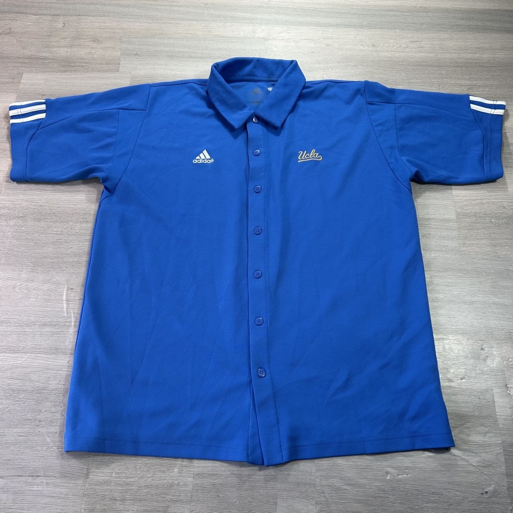 UCLA Bruins Shirt Mens Large Blue NCAA Adidas Button Front Coaches Short Sleeve